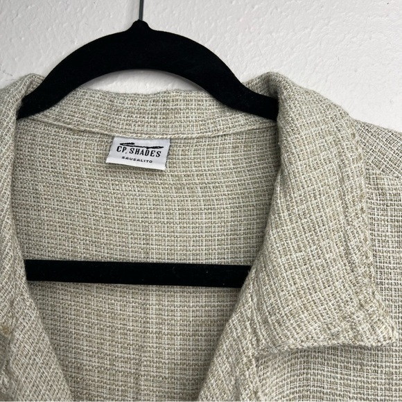 CP Shades tan/beige Flax Blend Short Sleeve Button Down Size Medium - Picture 4 of 7